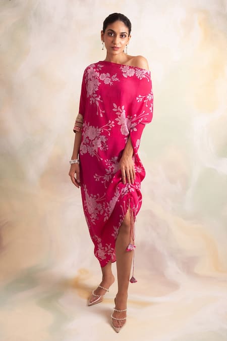 Buy Palak & Mehak Pink Crepe Floral Asymmetric Print Dress Online at Aza Fashions Buy_Palak & Mehak_Pink Crepe Floral Asymmetric Print Dress _Online_at_Aza_Fashions