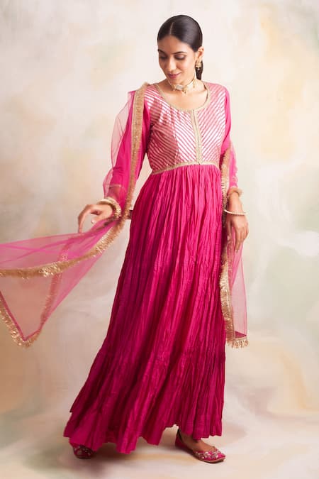 Buy Palak & Mehak Pink Cotton, Net, Banarasi Gota Round Embroidered Anarkali With Dupatta Online at Aza Fashions Buy_Palak & Mehak_Pink Cotton, Net, Banarasi Gota Round Embroidered Anarkali With Dupatta _Online_at_Aza_Fashions