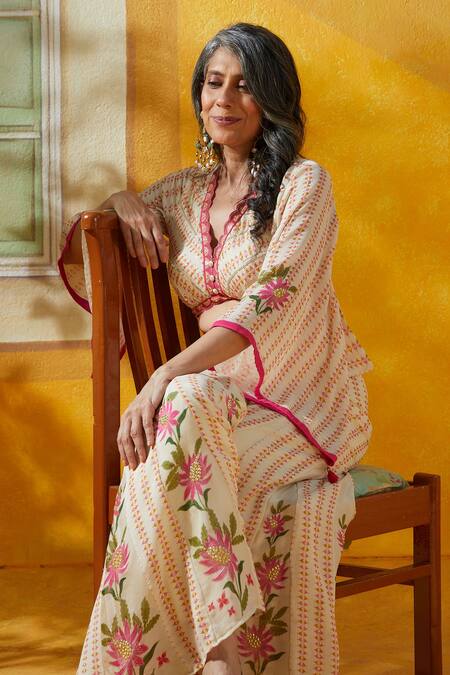 Buy Basil Leaf Beige Chiffon Sequins, Embroidery V-neck Printed Top And Bell Bottom Pant Set Online at Aza Fashions Buy_Basil Leaf_Beige Chiffon Sequins, Embroidery V-neck Printed Top And Bell Bottom Pant Set _Online_at_Aza_Fashions