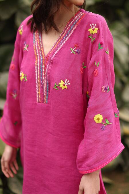Shop_Roza_Fuchsia Embroidered Kaftan-cut Tunic _Online_at_Aza_Fashions
