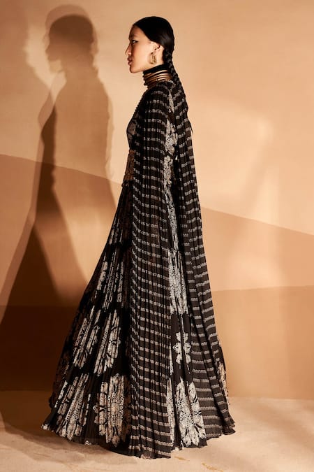 Bhumika Sharma Black Georgette Embroidery, Beads, Zari, Pearls Tara Print Anarkali With Belt Online at Aza Fashions Bhumika Sharma_Black Georgette Embroidery, Beads, Zari, Pearls Tara Print Anarkali With Belt _Online_at_Aza_Fashions