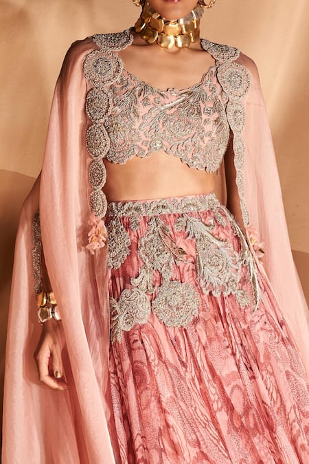 Buy Bhumika Sharma Pink Organza Sequins, Pearls Scoop Neck Printed And Embroidered Cape Lehenga Set Online at Aza Fashions Buy_Bhumika Sharma_Pink Organza Sequins, Pearls Scoop Neck Printed And Embroidered Cape Lehenga Set _Online_at_Aza_Fashions