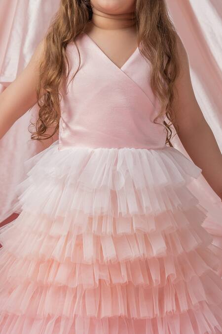 Darleen Kids Couture Pink Satin, Net, Taffeta, Chiffon Birthday Gown Online at Aza Fashions Darleen Kids Couture_Pink Satin, Net, Taffeta, Chiffon Birthday Gown _Online_at_Aza_Fashions