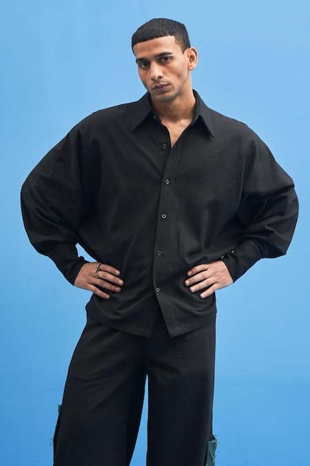 Buy_Siddhant Agrawal_Black 100% Cotton Batwing Shirt_Online_at_Aza_Fashions