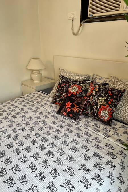 Cocobee_Black 100% Cotton Hand Block Print Cow Bedcover Set_Online_at_Aza_Fashions