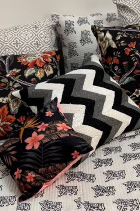 Shop_Cocobee_Black 100% Cotton Hand Block Print Cow Bedcover Set_Online_at_Aza_Fashions