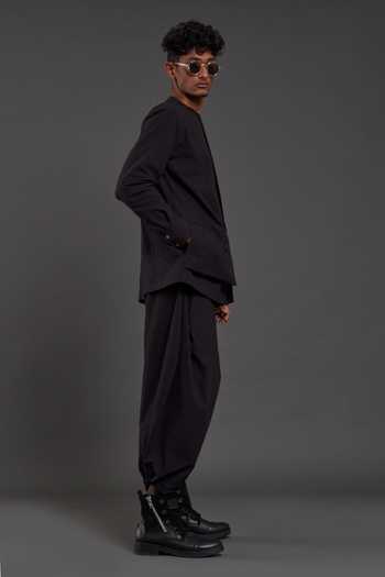 Buy_MATI_Black 100% Cotton Plain Full Sleeve Shirt And Baggy Pant Set_Online_at_Aza_Fashions