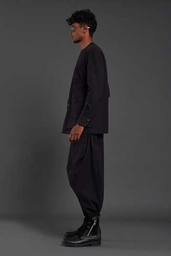 Shop_MATI_Black 100% Cotton Plain Full Sleeve Shirt And Baggy Pant Set_Online_at_Aza_Fashions