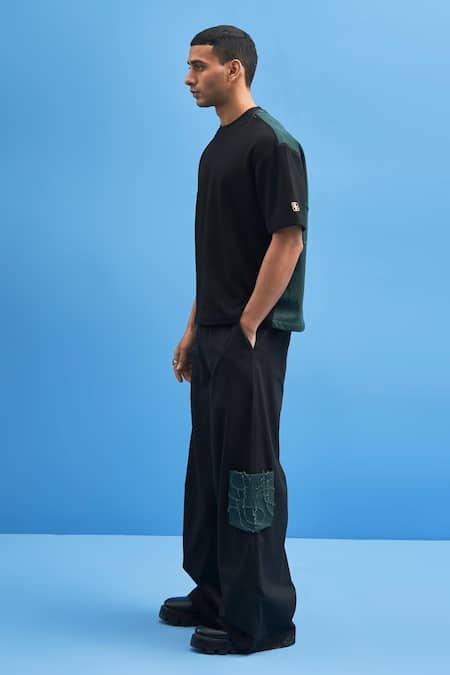 Siddhant Agrawal_Black Jersey, Patchwork 100% Shoji T-shirt _Online_at_Aza_Fashions