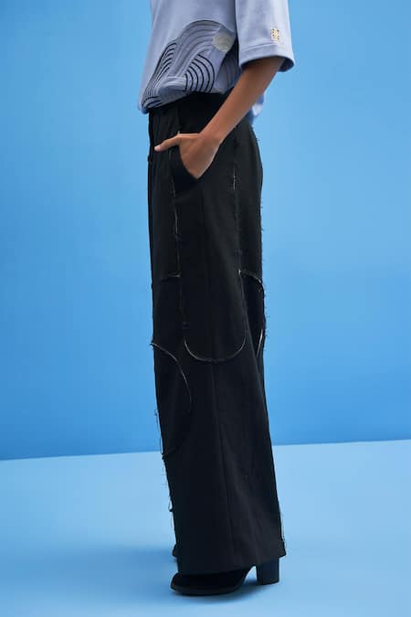 Buy_Siddhant Agrawal_Black Cotton Fringe Shoji Patchwork Trouser _Online_at_Aza_Fashions