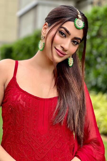 Shop_LABEL AISHWARYRIKA_Red Georgette And Chiffon Chikankari Resham Thread Embroidered Sleeveless Kurta _Online_at_Aza_Fashions