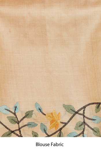 Paaprika_Yellow Tussar Silk Thread Embroidered Saree_Online_at_Aza_Fashions