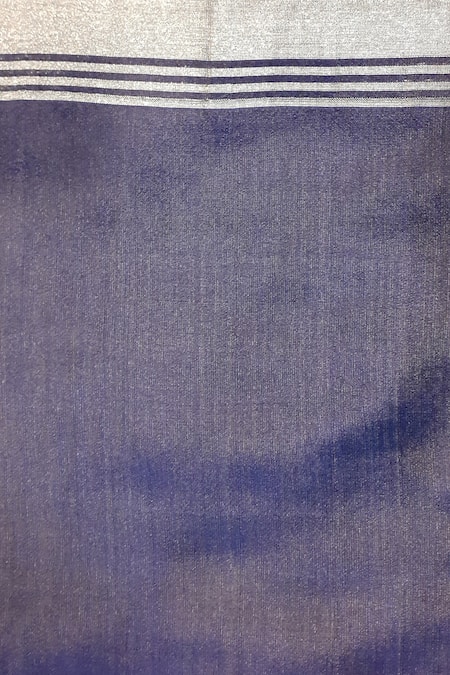 Priyanka Raajiv_Blue Chanderi Silk Lotus Pattern And Stripe Border Devi Saree _at_Aza_Fashions