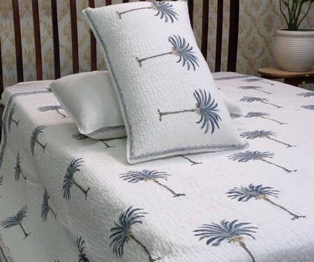 Cocobee_White 100% Cotton Hand Block Print Palm Tree Bedcover Set_Online_at_Aza_Fashions