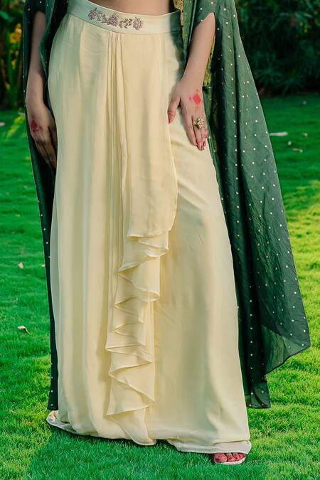 Redpine Designs Green Silk, Georgette Beads, Embroidery Chanderi Cape Jacket And Lehenga Set Online at Aza Fashions Redpine Designs_Green Silk, Georgette Beads, Embroidery Chanderi Cape Jacket And Lehenga Set _Online_at_Aza_Fashions