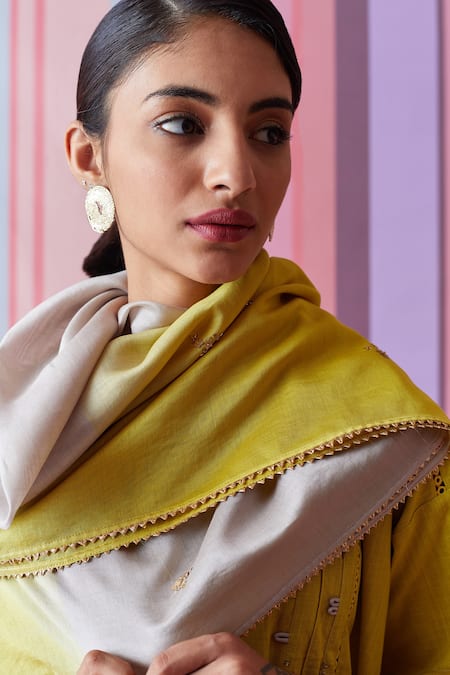 Shop_Bunka_Yellow Cotton Stitchline Notched Ila Tunic Dhoti Pant Set_Online_at_Aza_Fashions