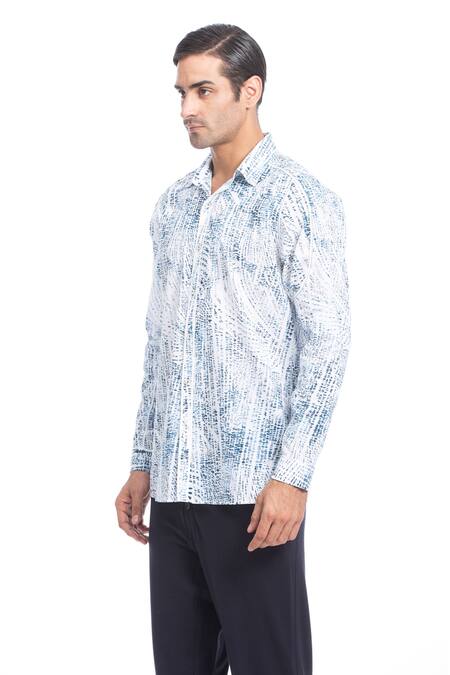 Buy_Rohit Gandhi + Rahul Khanna_White Cotton Tropical Pattern Print Shirt _Online_at_Aza_Fashions