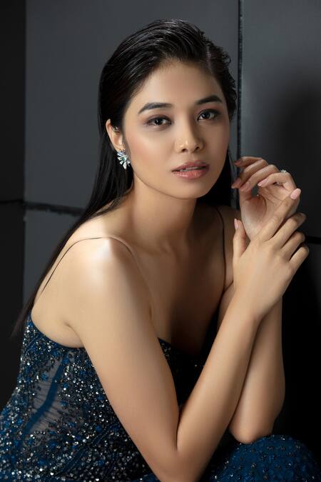 Rohit Gandhi + Rahul Khanna_Blue Tulle, Canvas Crystals Scoop Neck Galaxy Beaded Gown _Online_at_Aza_Fashions