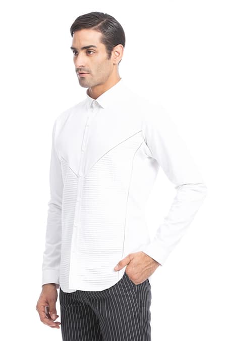 Buy Rohit Gandhi + Rahul Khanna White Cotton Embroidery Pintucked Shirt Online at Aza Fashions Buy_Rohit Gandhi + Rahul Khanna_White Cotton Embroidery Pintucked Shirt _Online_at_Aza_Fashions