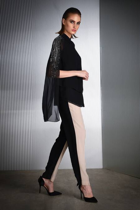 Buy Rohit Gandhi + Rahul Khanna Black Polyester Sequins Collared Cape Sleeve Top Online at Aza Fashions Buy_Rohit Gandhi + Rahul Khanna_Black Polyester Sequins Collared Cape Sleeve Top _Online_at_Aza_Fashions