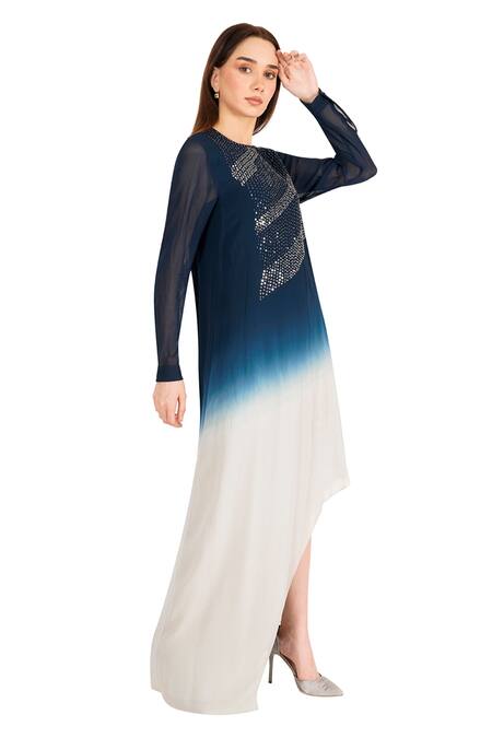 Buy Rohit Gandhi + Rahul Khanna Blue Viscose Georgette Embroidery Sequin Round Asymmetric Top Online at Aza Fashions Buy_Rohit Gandhi + Rahul Khanna_Blue Viscose Georgette Embroidery Sequin Round Asymmetric Top _Online_at_Aza_Fashions