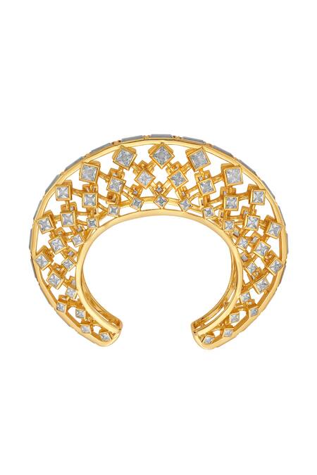 Buy_Isharya_Gold Plated Mirror, Cubic Zirconia Shiza And Statement Cuff_Online_at_Aza_Fashions