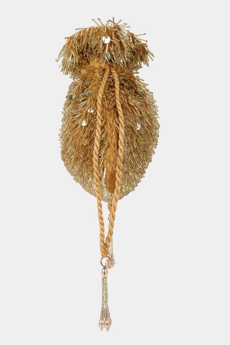 Buy_Aanchal Sayal_Gold Embroidered Bliss Handcrafted Potli Bag_Online_at_Aza_Fashions