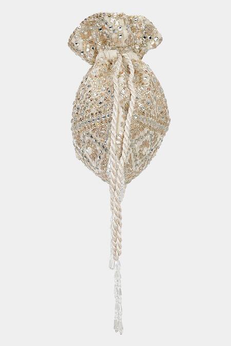 Aanchal Sayal Ivory Embroidered Siya Gota Velvet Potli Bag Online at Aza Fashions Aanchal Sayal_Ivory Embroidered Siya Gota Velvet Potli Bag_Online_at_Aza_Fashions