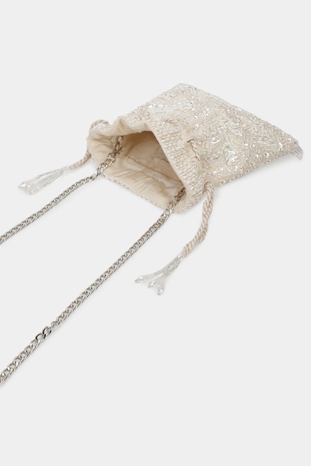 Buy_Aanchal Sayal_Ivory Embroidered Bella Velvet Handmade Potli Bag_Online_at_Aza_Fashions