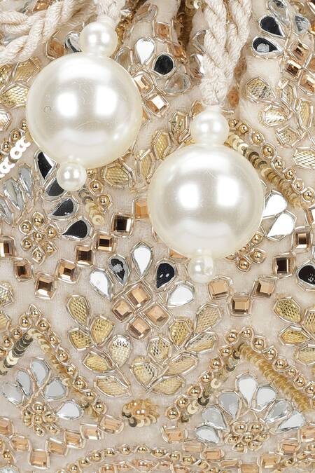 Shop Aanchal Sayal Ivory Embroidered Ines Gota And Mirror Work Potli Bag Online at Aza Fashions Shop_Aanchal Sayal_Ivory Embroidered Ines Gota And Mirror Work Potli Bag_Online_at_Aza_Fashions