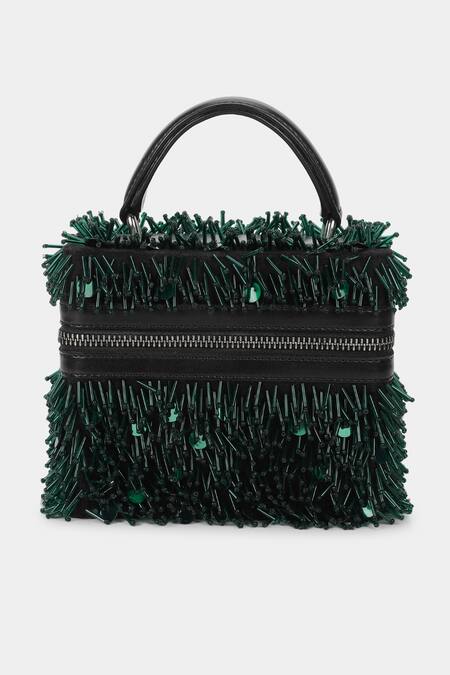 Aanchal Sayal_Green Glass Pipes Ash Embroidered Bag_Online_at_Aza_Fashions