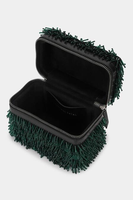 Shop_Aanchal Sayal_Green Glass Pipes Ash Embroidered Bag_Online_at_Aza_Fashions