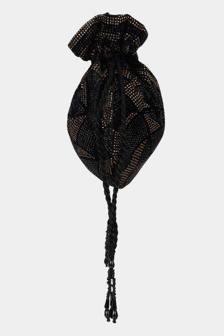 Aanchal Sayal_Black Micro Stones Embroidered Lucy Potli Bag_Online_at_Aza_Fashions