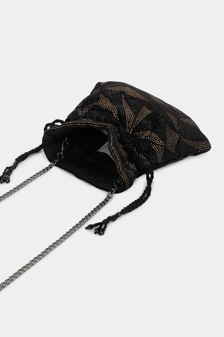 Buy_Aanchal Sayal_Black Micro Stones Embroidered Lucy Potli Bag_Online_at_Aza_Fashions