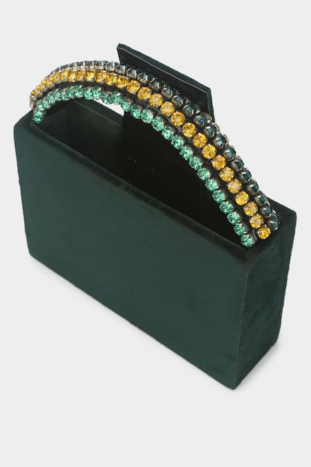 Buy Aanchal Sayal Green Stone Embroidered Emerald Box Bag Online at Aza Fashions Buy_Aanchal Sayal_Green Stone Embroidered Emerald Box Bag_Online_at_Aza_Fashions