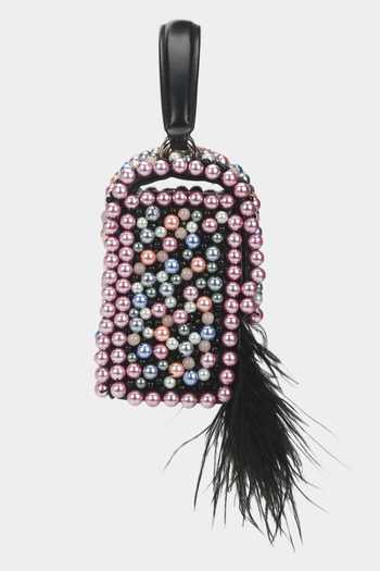 Buy_Aanchal Sayal_Black Pearls And Beads Daisy Embroidered Bag_Online_at_Aza_Fashions