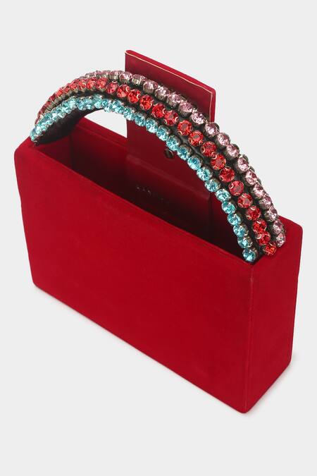 Buy_Aanchal Sayal_Red Stone Embroidered Jazz Structured Box Bag_Online_at_Aza_Fashions