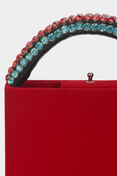 Shop_Aanchal Sayal_Red Stone Embroidered Jazz Structured Box Bag_Online_at_Aza_Fashions