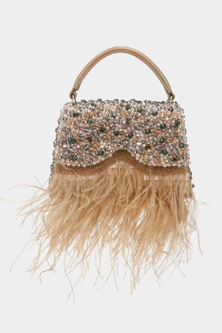 Aanchal Sayal_Beige Embroidered Kelly Crystal Bag_Online_at_Aza_Fashions