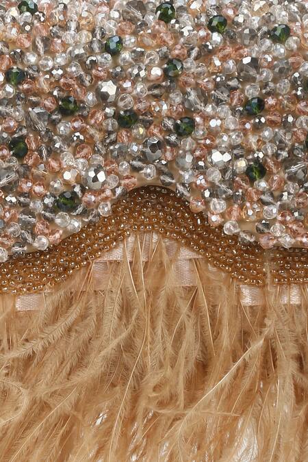 Aanchal Sayal_Beige Embroidered Kelly Crystal Bag_at_Aza_Fashions