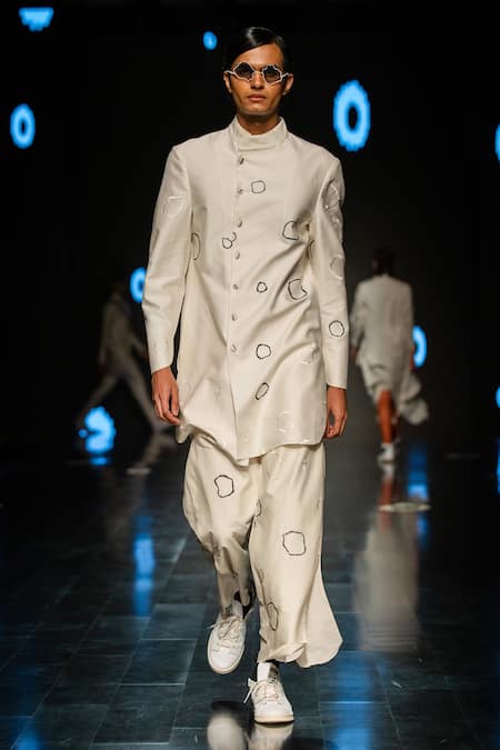 Buy_Antar Agni_Ivory Cotton, Silk Embroidery Moth Circles Shacket _Online_at_Aza_Fashions