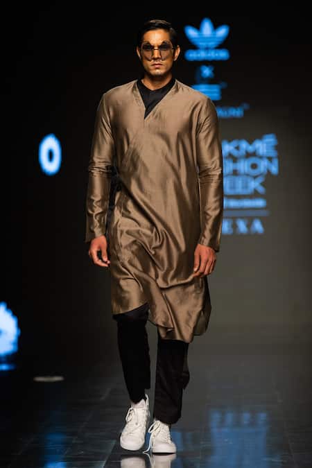 Antar Agni_Green Cotton, Silk Wrap Tie-up Kurta _Online_at_Aza_Fashions