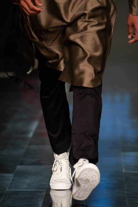 Shop_Antar Agni_Green Cotton, Silk Wrap Tie-up Kurta _Online_at_Aza_Fashions