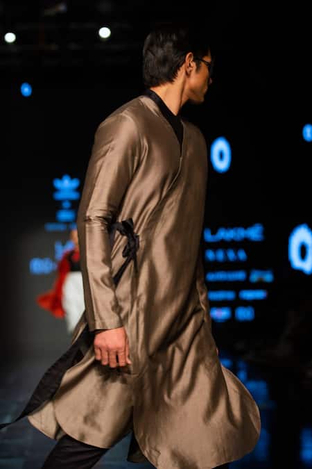 Buy_Antar Agni_Green Cotton, Silk Wrap Tie-up Kurta 