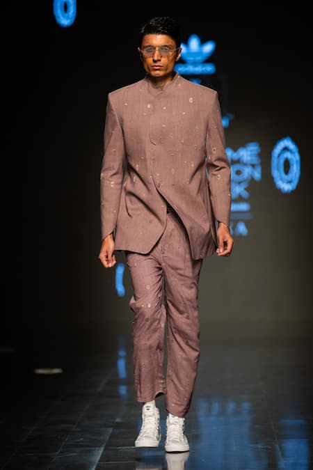 Buy_Antar Agni_Grey Handloom Cotton Embroidery Cluster Eyes Bandhgala _Online_at_Aza_Fashions