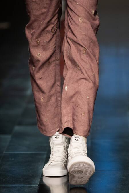 Buy_Antar Agni_Grey Handloom Cotton Embroidery Cluster Eyes Comfort Trouser _Online_at_Aza_Fashions