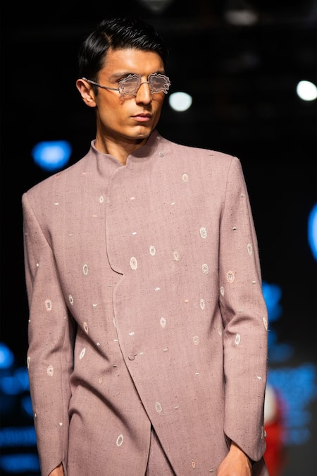 Antar Agni_Grey Handloom Cotton Embroidery Cluster Eyes Bandhgala _at_Aza_Fashions