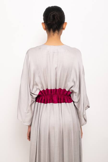 Neora By Nehal Chopra_Grey Ruched Asymmetrical Cape _at_Aza_Fashions