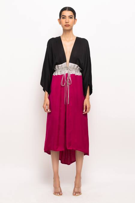 Neora By Nehal Chopra_Black Asymmetrical High-low Cape _Online_at_Aza_Fashions