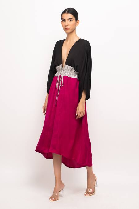 Buy_Neora By Nehal Chopra_Black Asymmetrical High-low Cape _Online_at_Aza_Fashions